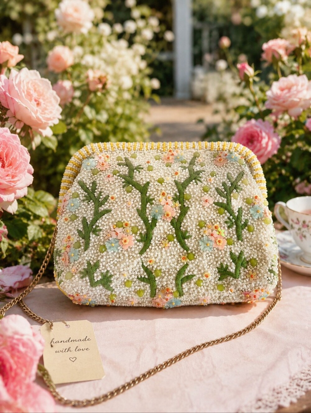 Beaded And Sequin Floral Clutch Crossbody Bag Rare Bag Viral New With Tag